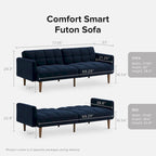 Convertible Futon Sofa Sleeper – Deep Teal / Antique Gold / Dark Grey / Old Rosa / Classic Blue / Deep Blue / Light Grey / Mustard Olive / Midnight Black / Cloud Gray / Pecan Brown / Sage Green / Pearl White Boucle, Mid-Century Style, 3-Person