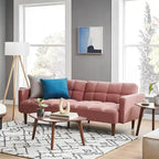 Convertible Futon Sofa Sleeper – Deep Teal / Antique Gold / Dark Grey / Old Rosa / Classic Blue / Deep Blue / Light Grey / Mustard Olive / Midnight Black / Cloud Gray / Pecan Brown / Sage Green / Pearl White Boucle, Mid-Century Style, 3-Person