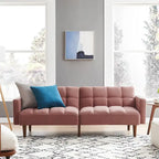 Convertible Futon Sofa Sleeper – Deep Teal / Antique Gold / Dark Grey / Old Rosa / Classic Blue / Deep Blue / Light Grey / Mustard Olive / Midnight Black / Cloud Gray / Pecan Brown / Sage Green / Pearl White Boucle, Mid-Century Style, 3-Person