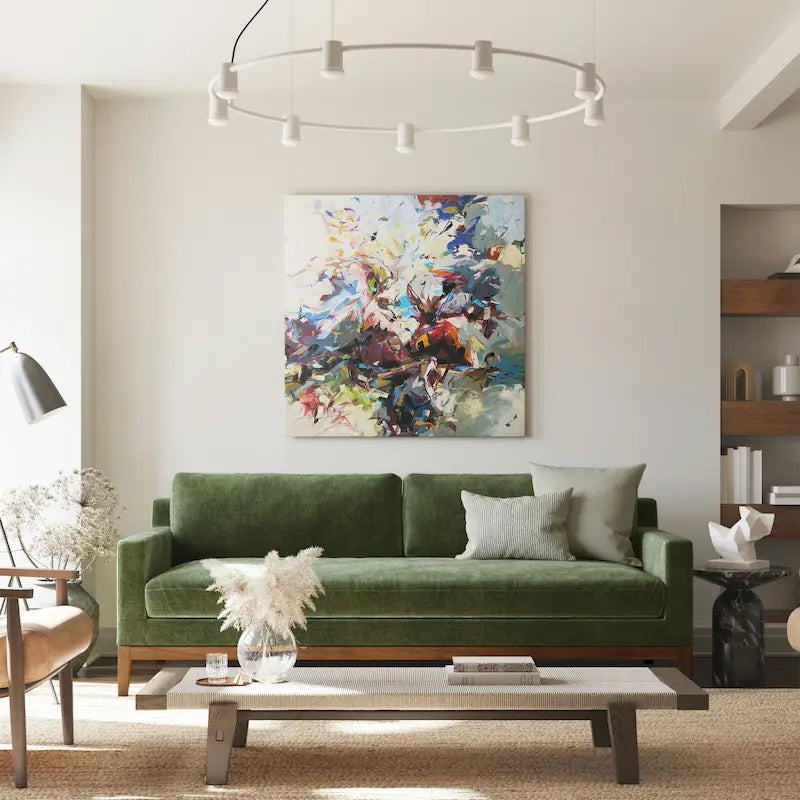 Canapé en velours 228 cm avec coussins en plumes et pieds en bois d'hévéa – Velours vert vieilli, style vintage, 3 places