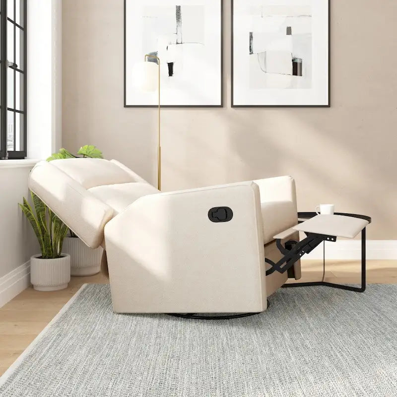 Fauteuil inclinable manuel 3-en-1, pivotant, berçant et planant – Crème / Gris foncé / Gris clair, style classique, individuel
