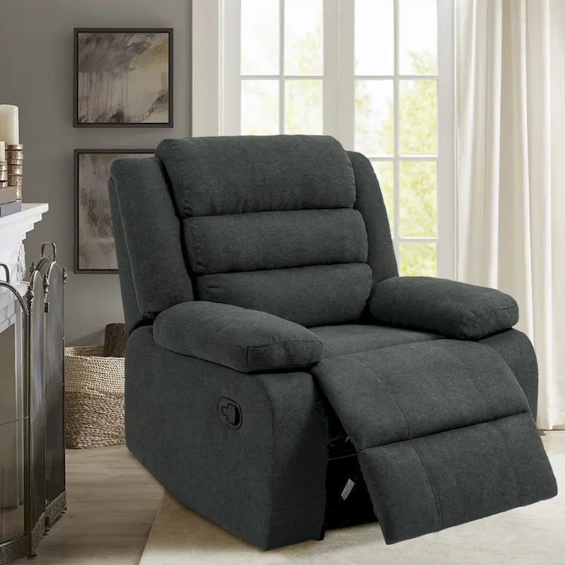 Fauteuil inclinable manuel avec accoudoirs larges et mousse haute densité – Gris foncé / Gris / Beige / Vert gris / Gris foncé / Avoine / Velours côtelé beige (Options tissu et velours côtelé, 1 ou 2 pièces), Style Mid-Century, Simple