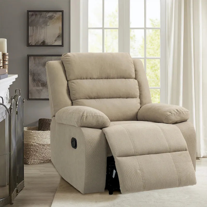 Fauteuil inclinable manuel avec accoudoirs larges et mousse haute densité – Gris foncé / Gris / Beige / Vert gris / Gris foncé / Avoine / Velours côtelé beige (Options tissu et velours côtelé, 1 ou 2 pièces), Style Mid-Century, Simple