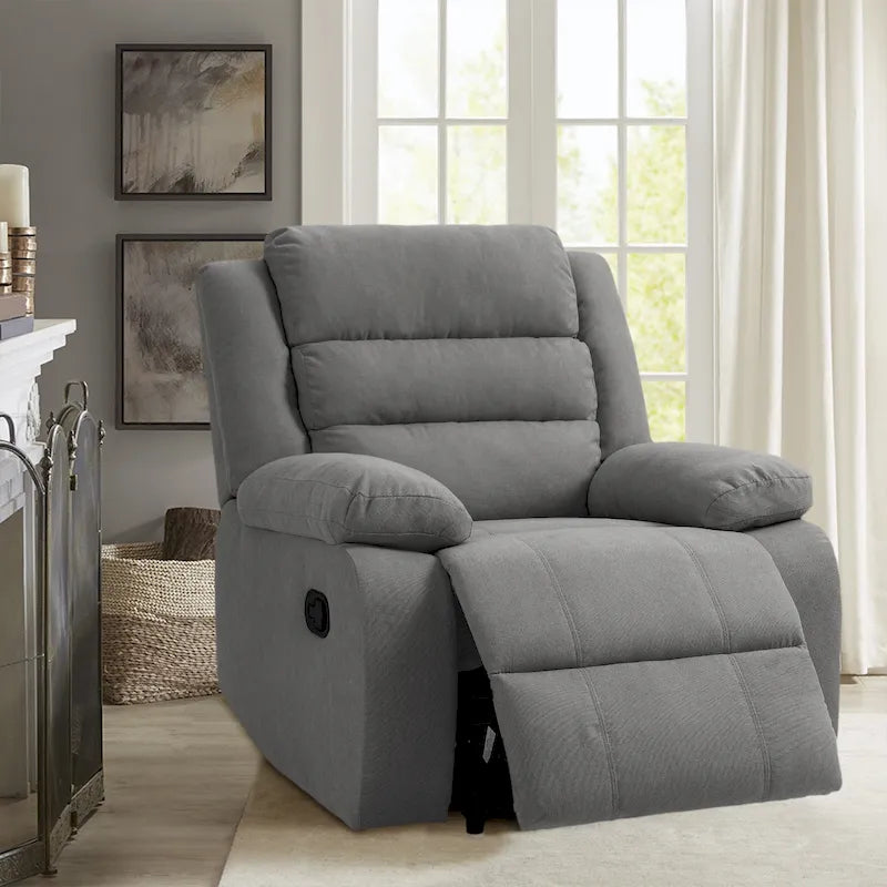 Fauteuil inclinable manuel avec accoudoirs larges et mousse haute densité – Gris foncé / Gris / Beige / Vert gris / Gris foncé / Avoine / Velours côtelé beige (Options tissu et velours côtelé, 1 ou 2 pièces), Style Mid-Century, Simple