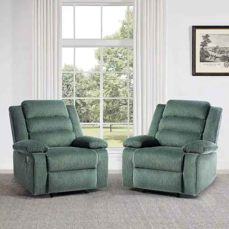 Fauteuil inclinable manuel avec accoudoirs larges et mousse haute densité – Gris foncé / Gris / Beige / Vert gris / Gris foncé / Avoine / Velours côtelé beige (Options tissu et velours côtelé, 1 ou 2 pièces), Style Mid-Century, Simple