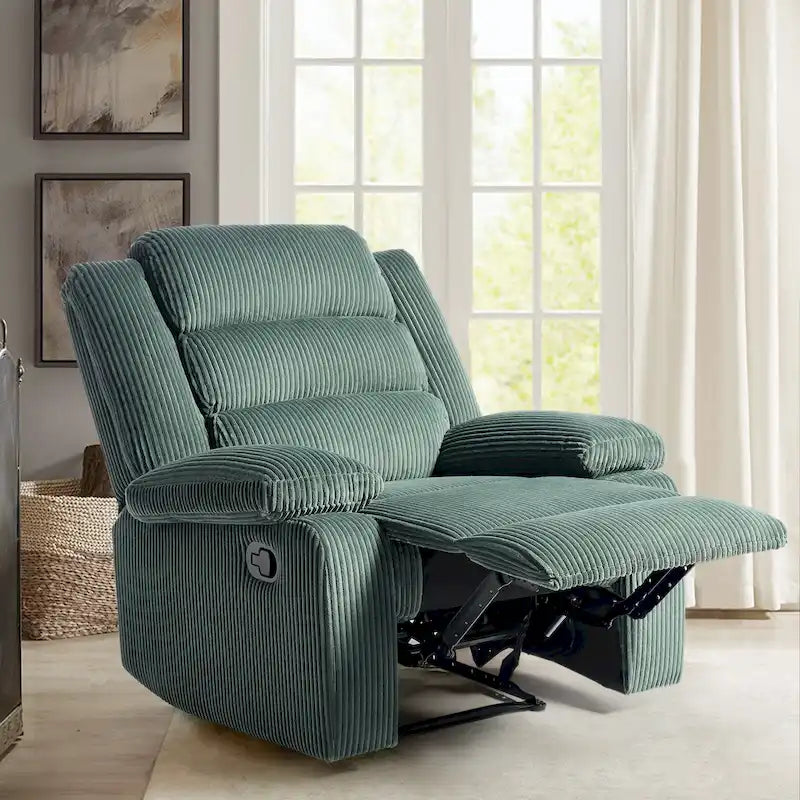 Fauteuil inclinable manuel avec accoudoirs larges et mousse haute densité – Gris foncé / Gris / Beige / Vert gris / Gris foncé / Avoine / Velours côtelé beige (Options tissu et velours côtelé, 1 ou 2 pièces), Style Mid-Century, Simple