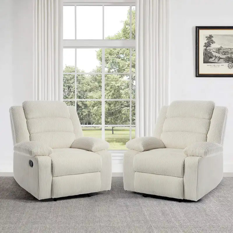 Fauteuil inclinable manuel avec accoudoirs larges et mousse haute densité – Gris foncé / Gris / Beige / Vert gris / Gris foncé / Avoine / Velours côtelé beige (Options tissu et velours côtelé, 1 ou 2 pièces), Style Mid-Century, Simple