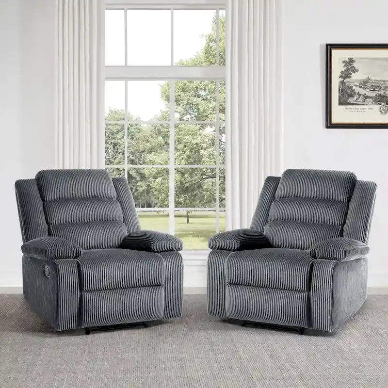 Overstuffed Cotton Corduroy Manual Pushback Recliner with Wide Armrest