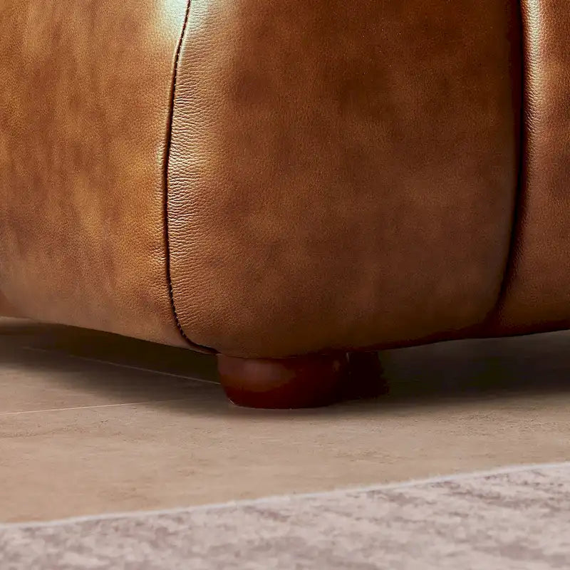 Canapé en cuir avec pieds en bois massif – Cognac, style Mid-Century, 3 places