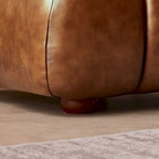 Canapé en cuir avec pieds en bois massif – Cognac, style Mid-Century, 3 places