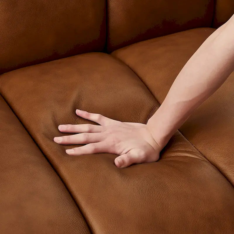 Canapé en cuir avec pieds en bois massif – Cognac, style Mid-Century, 3 places