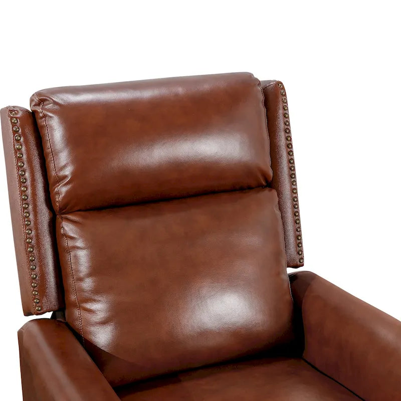 Fauteuil inclinable à dossier basculant en cuir véritable avec structure en bois massif – Camel / Marron rouge / Bleu, style Mid-Century, individuel