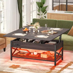 Table basse relevable avec LED et USB – Noir / Marron Rustique / Noyer Noir / Chêne Gris, Style Moderne, Simple