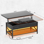 Table basse relevable avec LED et USB – Noir / Marron Rustique / Noyer Noir / Chêne Gris, Style Moderne, Simple