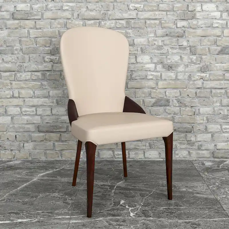 Havana Leather Upholstered Solid Wood Dining Chair Two-Tone Color Design