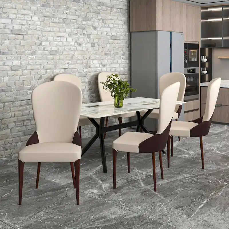 Chaise de salle à manger en cuir bicolore – Noir/Blanc / Gris / Taupe / Vert / Marron, sans accoudoirs, à l'unité