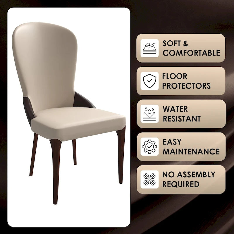 Chaise de salle à manger en cuir bicolore – Noir/Blanc / Gris / Taupe / Vert / Marron, sans accoudoirs, à l'unité