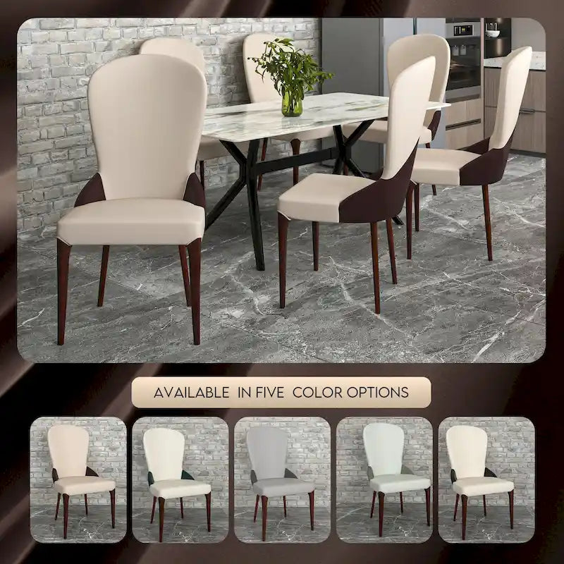 Chaise de salle à manger en cuir bicolore – Noir/Blanc / Gris / Taupe / Vert / Marron, sans accoudoirs, à l'unité