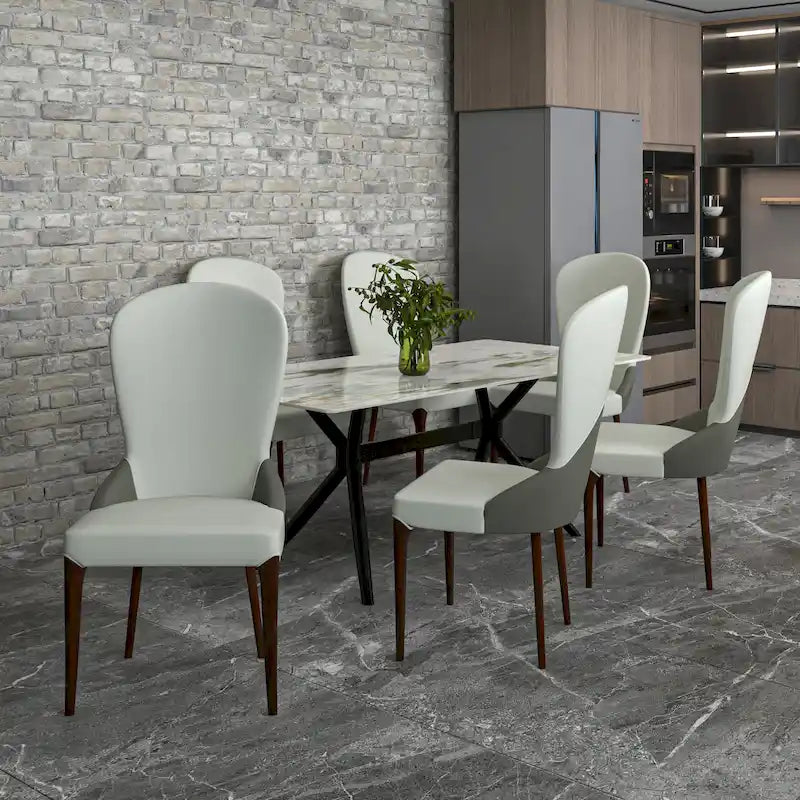 Chaise de salle à manger en cuir bicolore – Noir/Blanc / Gris / Taupe / Vert / Marron, sans accoudoirs, à l'unité