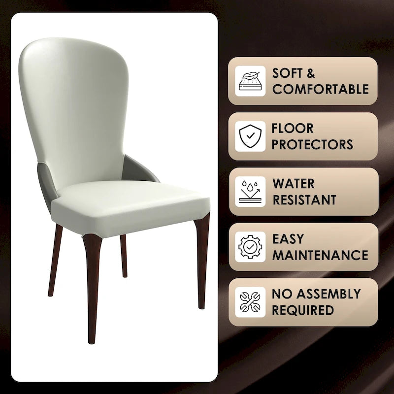 Chaise de salle à manger en cuir bicolore – Noir/Blanc / Gris / Taupe / Vert / Marron, sans accoudoirs, à l'unité