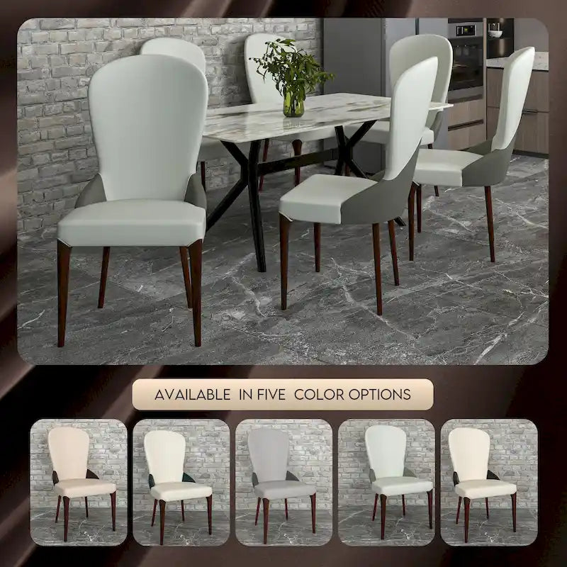 Chaise de salle à manger en cuir bicolore – Noir/Blanc / Gris / Taupe / Vert / Marron, sans accoudoirs, à l'unité