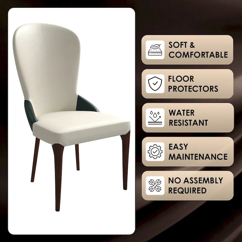 Chaise de salle à manger en cuir bicolore – Noir/Blanc / Gris / Taupe / Vert / Marron, sans accoudoirs, à l'unité