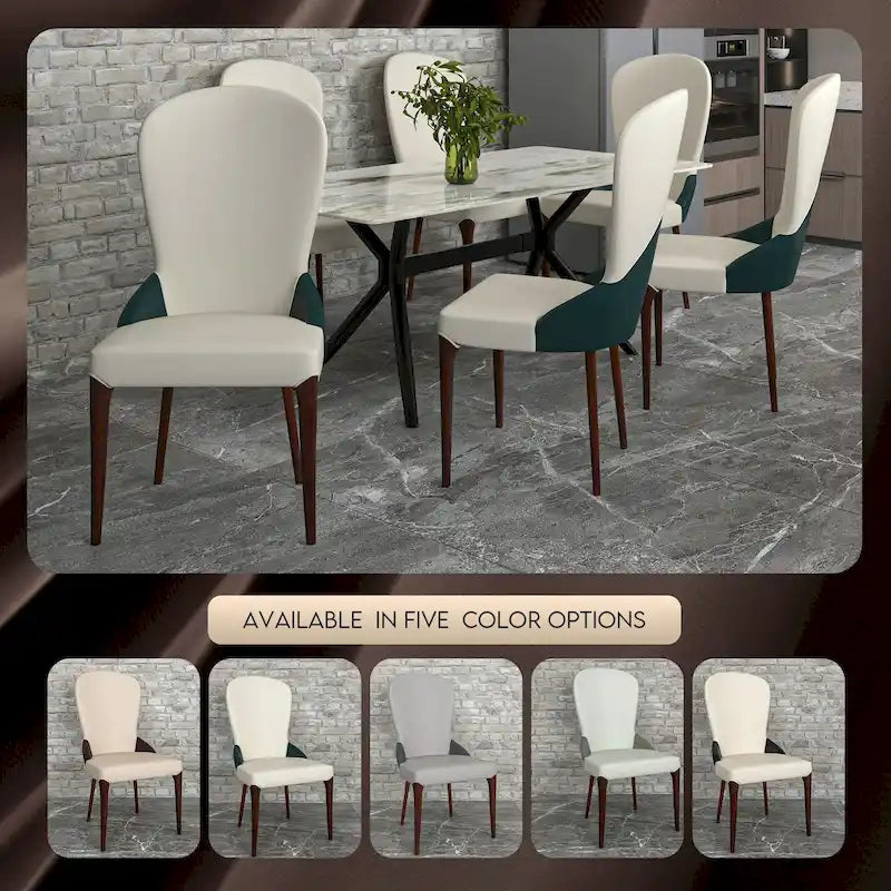 Chaise de salle à manger en cuir bicolore – Noir/Blanc / Gris / Taupe / Vert / Marron, sans accoudoirs, à l'unité