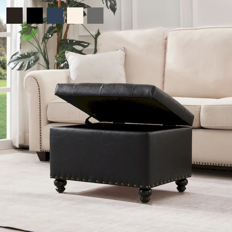 Tufted Storage Ottoman Bench, Rectangular Footstool