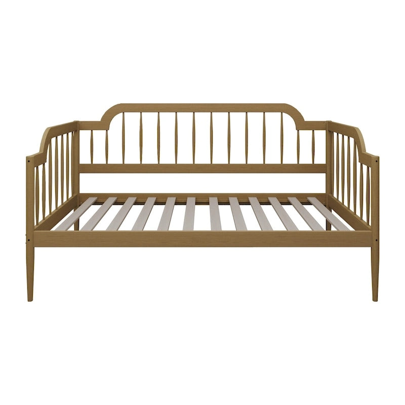 Lit de repos double à fuseaux en bois – Chêne clair / Noyer, Style minimaliste, Une place