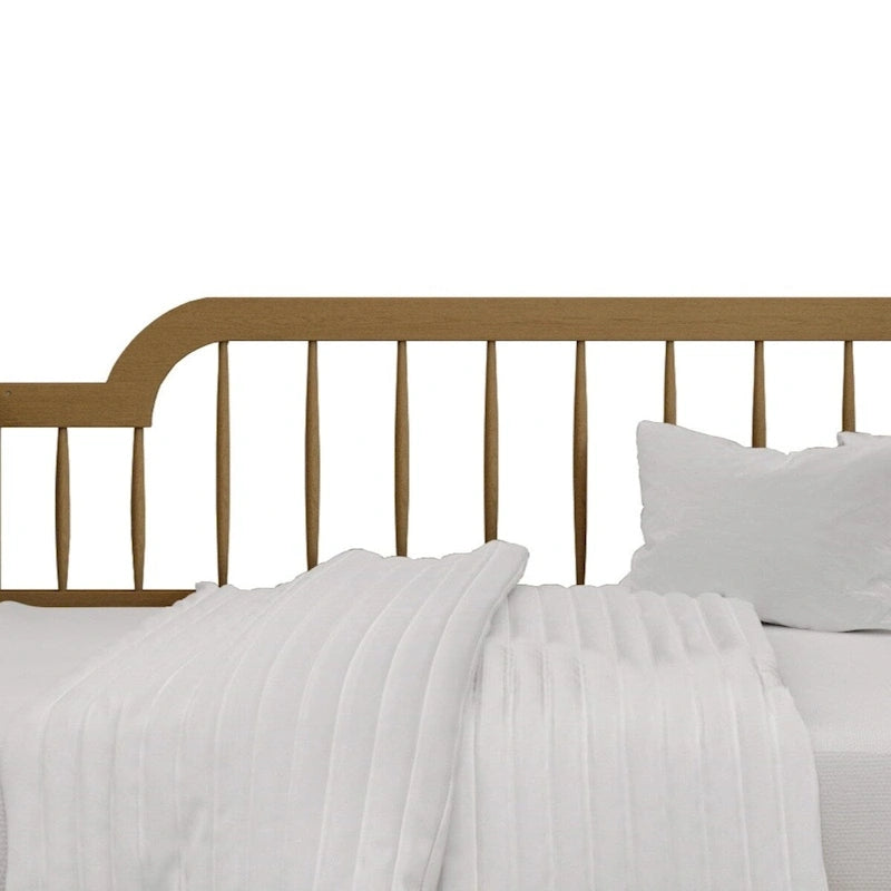 Lit de repos double à fuseaux en bois – Chêne clair / Noyer, Style minimaliste, Une place