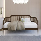 Lit de repos double à fuseaux en bois – Chêne clair / Noyer, Style minimaliste, Une place