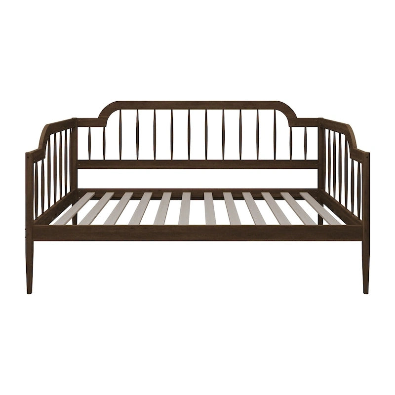 Lit de repos double à fuseaux en bois – Chêne clair / Noyer, Style minimaliste, Une place