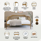 Lit de repos double à fuseaux en bois – Chêne clair / Noyer, Style minimaliste, Une place