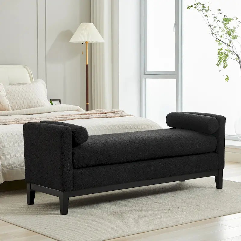 Banc de rangement capitonné avec pieds en bois massif – Similicuir gris / Similicuir marron / Boucle ivoire / Boucle noire, Style moderne, Individuel