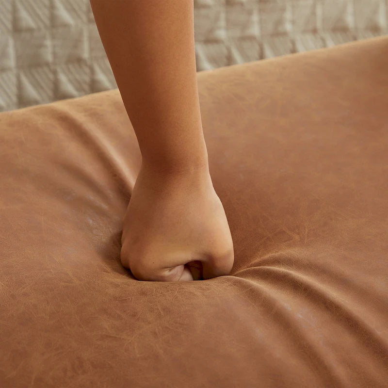 Banc de rangement capitonné avec pieds en bois massif – Similicuir gris / Similicuir marron / Boucle ivoire / Boucle noire, Style moderne, Individuel