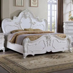 Lit panneau en bois massif sculpté – Blanc / Cerisier foncé, style traditionnel, simple