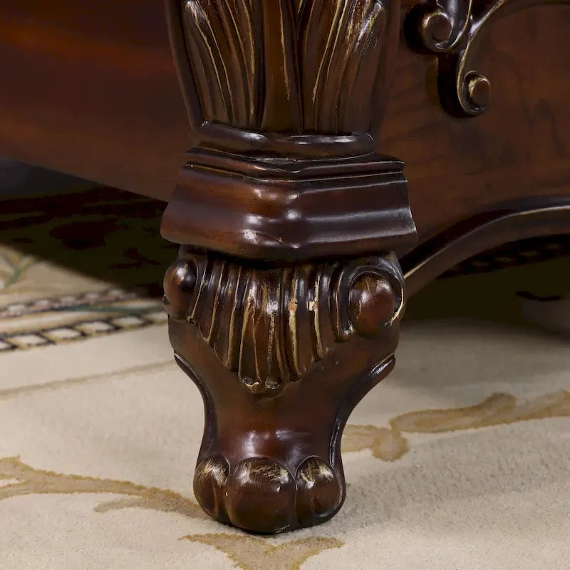 Lit panneau en bois massif sculpté – Blanc / Cerisier foncé, style traditionnel, simple