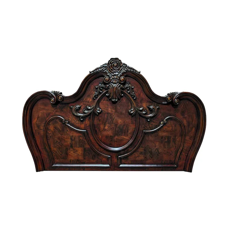 Lit panneau en bois massif sculpté – Blanc / Cerisier foncé, style traditionnel, simple