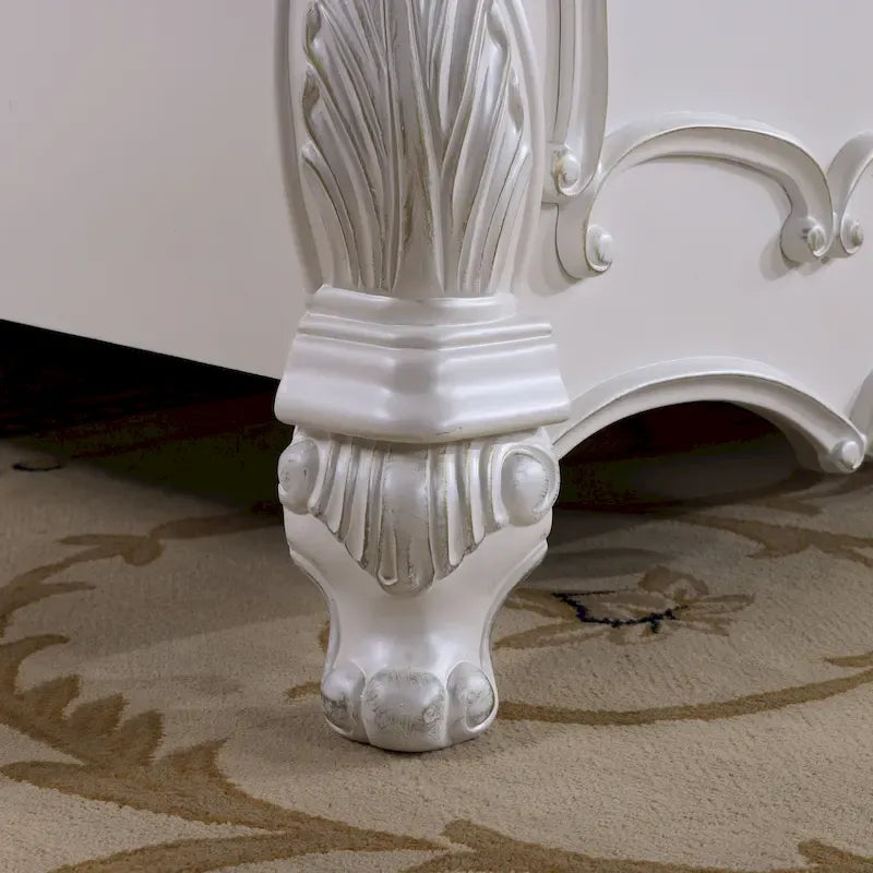 Lit panneau en bois massif sculpté – Blanc / Cerisier foncé, style traditionnel, simple
