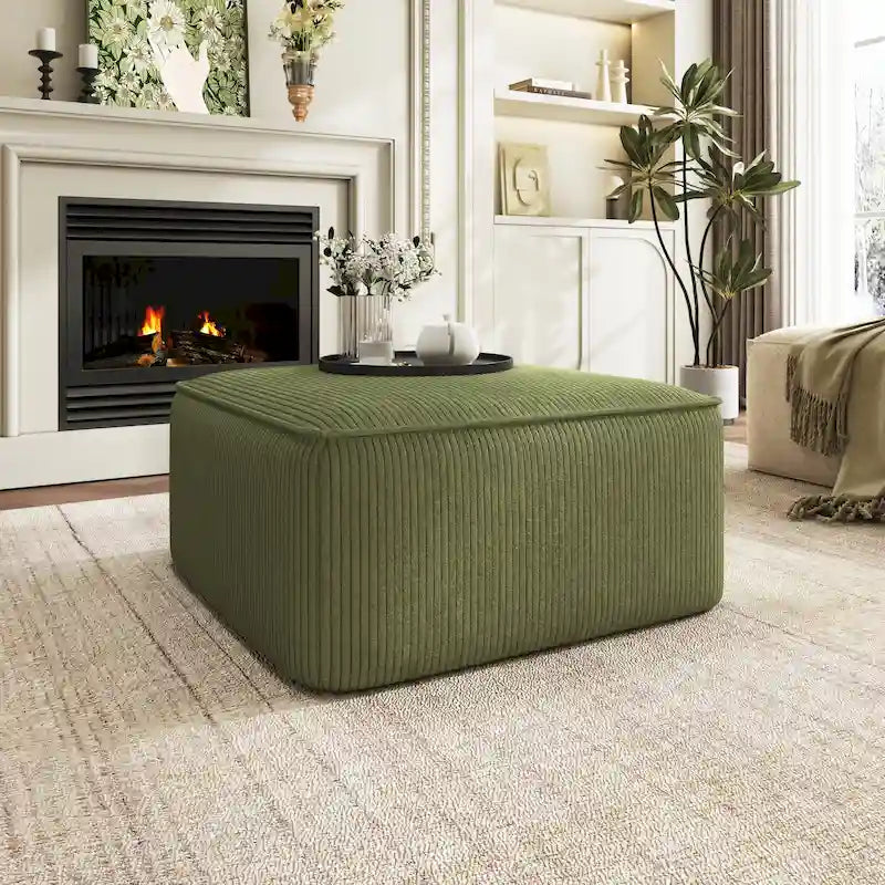 Pouf carré en similicuir avec ressorts ensachés – Vert olive / Tan / Noir / Beige / Crème / Bleu marine / Marron clair / Rose, style moderne, individuel