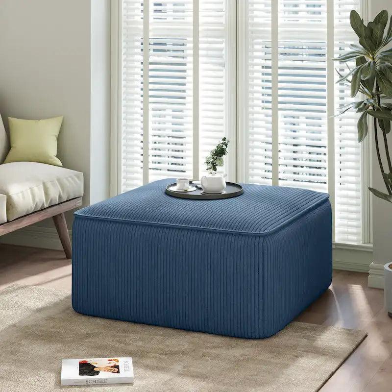 Pouf carré en similicuir avec ressorts ensachés – Vert olive / Tan / Noir / Beige / Crème / Bleu marine / Marron clair / Rose, style moderne, individuel