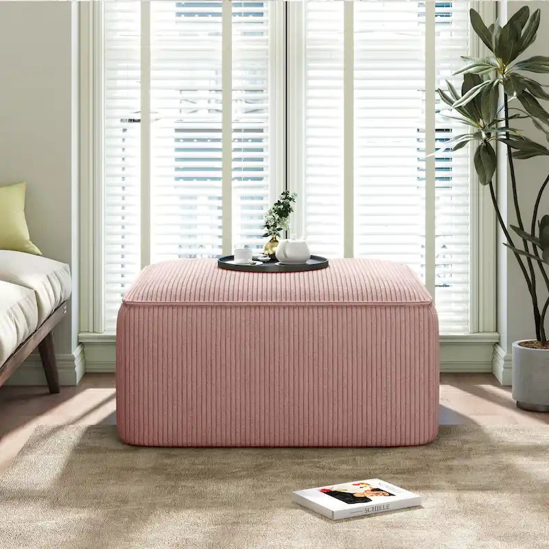 Pouf carré en similicuir avec ressorts ensachés – Vert olive / Tan / Noir / Beige / Crème / Bleu marine / Marron clair / Rose, style moderne, individuel